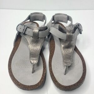 Teva Sandals Womens 8‎ Metallic Silver Cork Thong Strappy Boho Granolacore